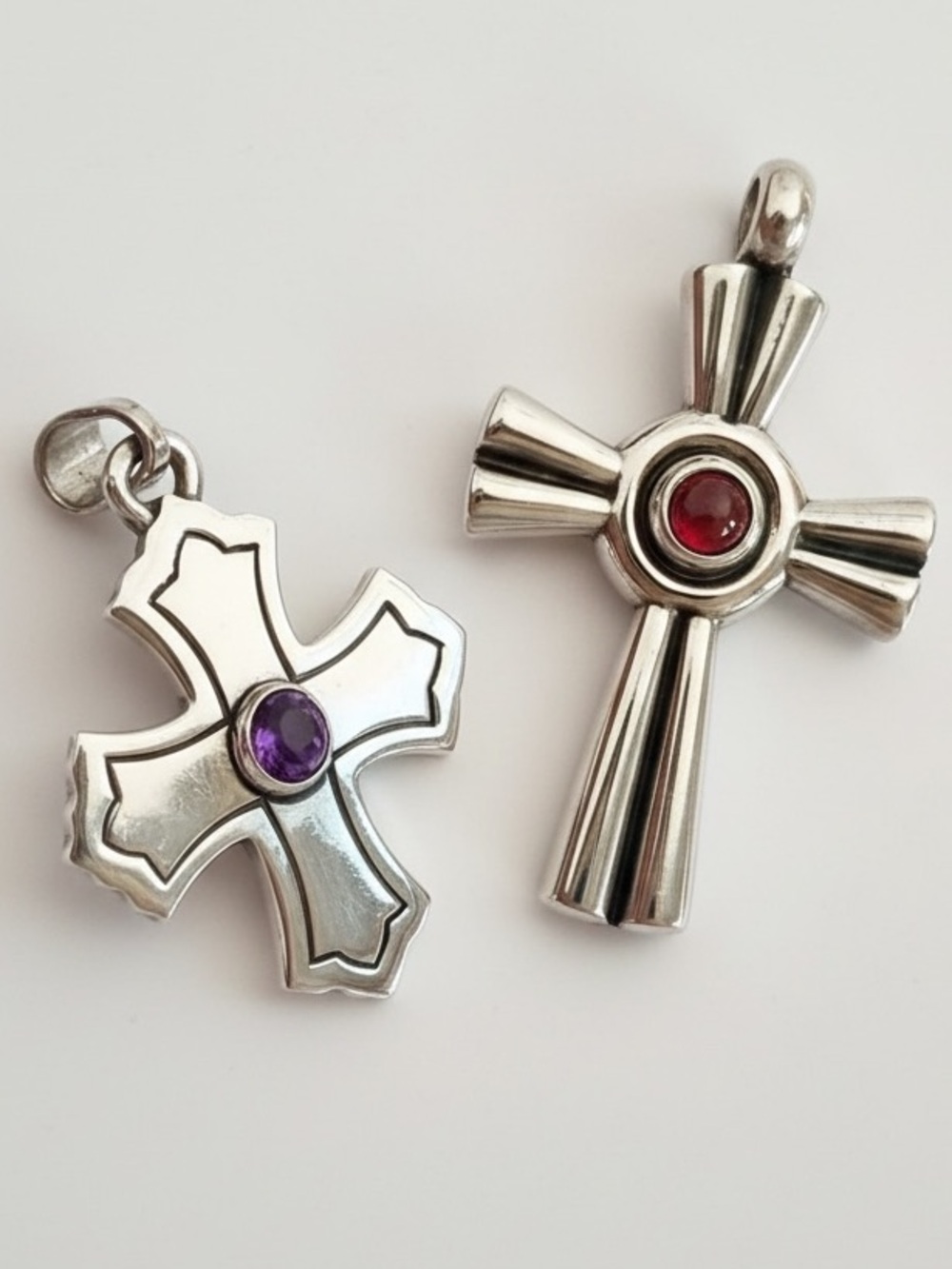 2 James Avery amethyst carnelian/ruby/garnet cross pendants Red Purple Accents